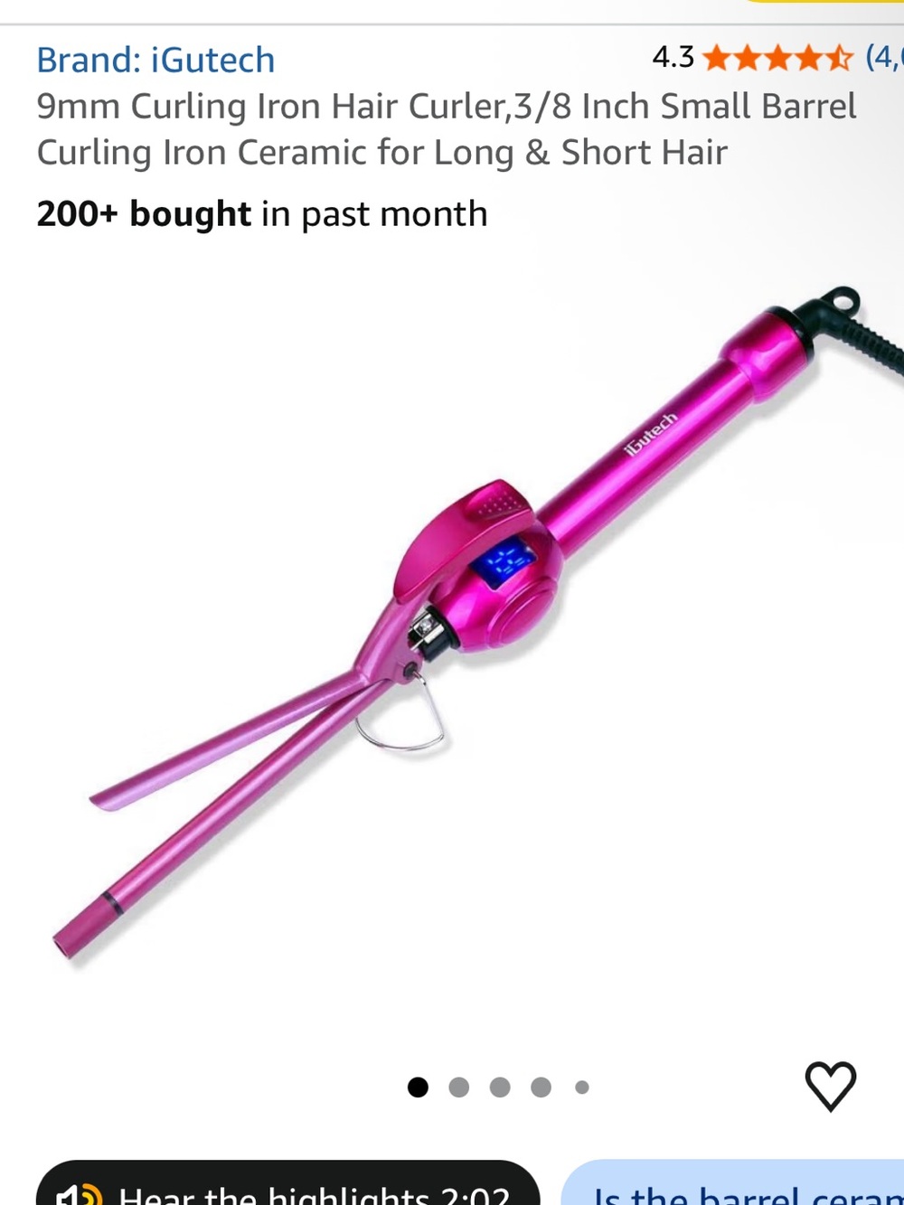 Pink 3/8" Ceramic Curling Iron for Versatile Styling